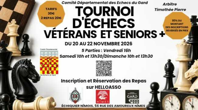 Tournoi veterans 22 au 22 novembre 2026
