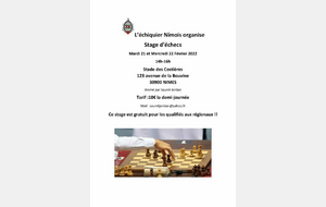 Stage d’échecs Mardi 21 et Mercredi 22 Février 2022 14h-16h