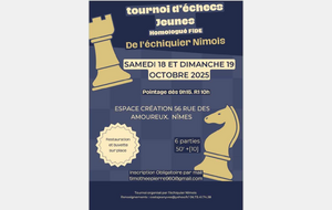 Tournoi d'échecs jeunes de l'échiquier Nîmois samedi et dimanche 19 octobre