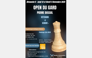 Open du Gard Pierre Dussol 9-10-11 Novembre 2025 Vétérans et Sénior+