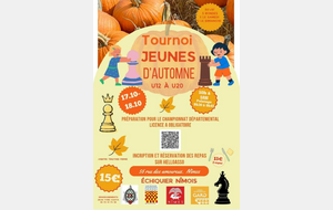 Tournoi jeunes d'automne U8 à U10 10h à 16h pointage 9h30 à 9h45 le 18 octobre