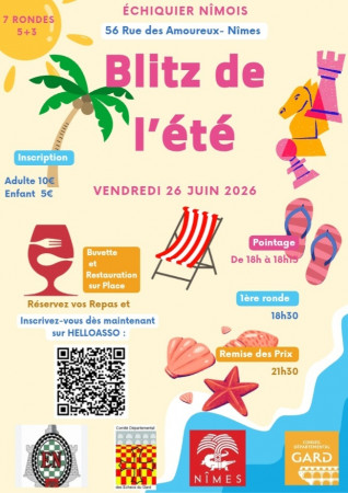 Blitz d'été 5+3 vendredi 26 juin à 18H pointage fin 21H30