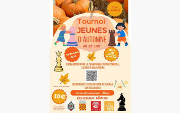 Tournoi jeunes d'automne U12 à U20 10h à 18h pointage 9h30 à 9h45 le 17 et 18 octobre