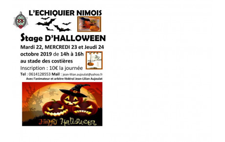 Stage D’HALLOWEEN  Mardi 22, MERCREDI 23 et Jeudi 24 octobre 2019 de 14h à 16h               