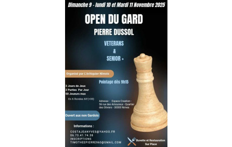 Open du Gard Pierre Dussol 9-10-11 Novembre 2025 Vétérans et Sénior+