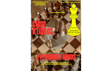 Le stage est reporté au mardi 11 novembre. 10h/12h et 13h/15h.