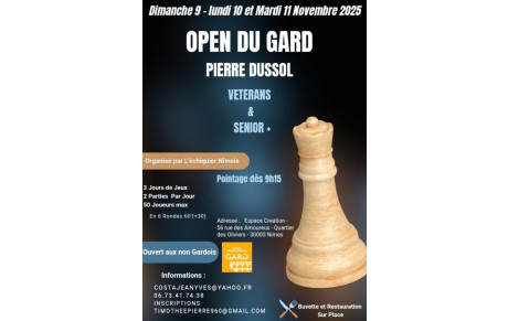 Open du Gard Pierre Dussol 9-10-11 Novembre 2025 Vétérans et Sénior+