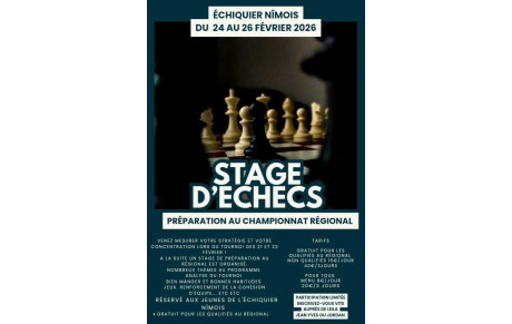 Stage Proposé à tous les jeunes de l'échiquier Nîmois.  Programme et menu à venir... inscrivez vos enfants.  Places limitées