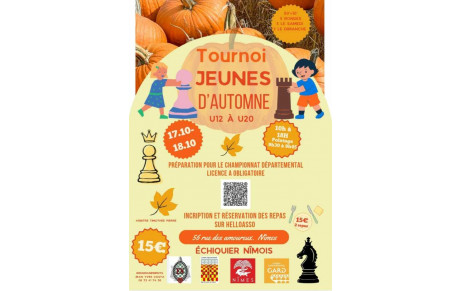 Tournoi jeunes d'automne U8 à U10 10h à 16h pointage 9h30 à 9h45 le 18 octobre
