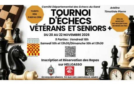 Tournoi veterans 22 au 22 novembre 2026
