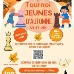 Tournoi jeunes d'automne U12 à U20 10h à 18h pointage 9h30 à 9h45 le 17 et 18 octobre